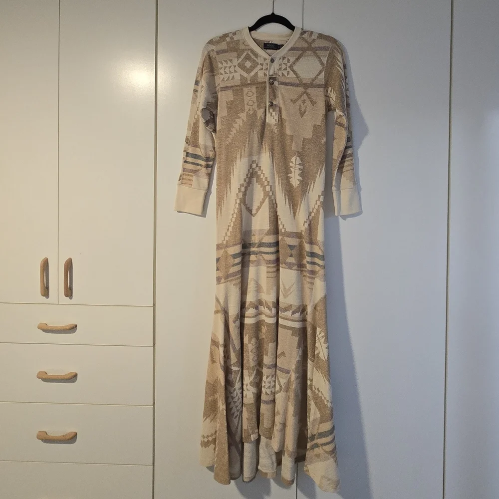 Polo Ralph Lauren Aztec Navajo Inspired Henley Midi Long Sleeve Dress (NWOT) - Picture 3 of 6
